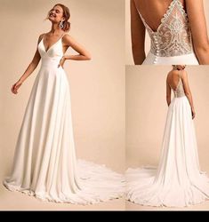 the back of a wedding dress with straps