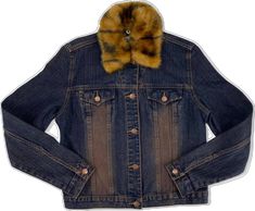 Fitted Denim Jacket For Winter, Fitted Medium Wash Denim Jacket For Winter, Fitted Winter Denim Jacket, Fitted Brown Denim Outerwear, 90s Blue Winter Denim Jacket, Fitted Y2k Denim Jacket, Vintage Button-up Dark Wash Denim Jacket, Fur Lined Denim Jacket, Denim Jacket Fur Collar