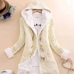 Warm Winter Sweater Coat For Cold Weather, Winter White Long Outerwear For Winter, Winter White Long Outerwear, Long Winter White Outerwear, Winter White Cardigan For Cold Weather, Warm Winter Sweater Coat, Warm Winter White Outerwear, Long Winter Sweater Coat With Pockets, Cozy Wool Sweater Coat For Winter