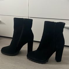 Brand New Tealith Bootie, Worn Once Only. Black Mid-calf Boots With Sculpted Heel And Almond Toe, Black Faux Leather Mid-calf Boots With Block Heel, Party Booties With 4-inch Heel And Medium Width, Black Faux Leather Mid-calf Boots With Reinforced Heel, Black Party Booties With 4-inch Heel, Aldo Shoes, Bootie, Bootie Boots, Ankle Boots