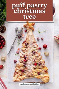 a pastry christmas tree on a cutting board