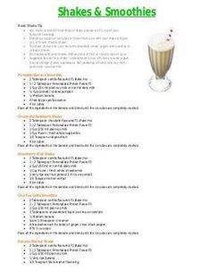 the menu for shakes and smoothies