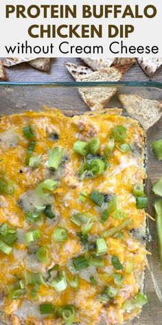 a cheesy chicken dip with green onions and celery