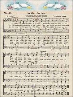 an old sheet music page with the words in the garden