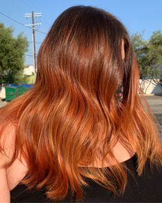 Black Ginger Balayage, Black Hair Ginger Balayage, Copper Hair Ombre Balayage, Black And Orange Balayage, Dark Orange Ombre Hair, Ginger Balayage Straight Hair, Auburn Ombre Hair Copper, Brown To Copper Ombre Hair, Brunette To Ginger Ombre