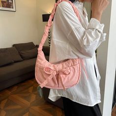 UAKISS - Small Bow Nylon Shoulder Bags for Women 2024 Y2K Korean Fashion Female Handbags and Purses Lady Travel Crossbody Bag SIZE: (Width)24cm * (Height)20cm * (Thickness)5cm Shoulder Belt Length:80cm Casual Pink Baguette Bag For Travel, Korean Fashion Female, Woven Beach Bags, Travel Crossbody Bag, Silver Handbag, Travel Crossbody, Shoulder Belt, Crossbody Bags For Travel, Belt Length