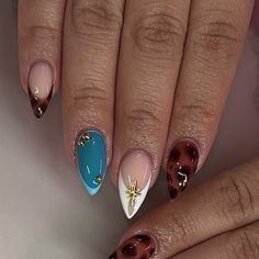 Obsessed with this combination 🩵🤎✨ Nails, Quick Saves