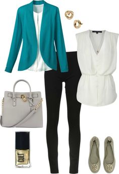 Peplum blouse looks like fun; leggings? Teal is beautiful. Cute Blazer Outfits, Cute Blazers, Stylish Blazer, Blazer Outfit, Business Dress, Blazer Outfits, Work Outfits Women, Business Casual Outfits, Work Attire