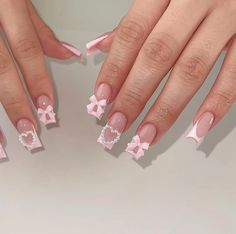 Croquette Nails Short, Coquette Nails Square, Short Coquette Nails, Uñas Coquette