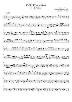 sheet music with the words cello concert