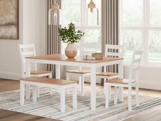 (Online Special Price) Gesthaven Natural/White Dining Table with 4 Chairs and Bench (Set of 6) - Ornate Home Table With 4 Chairs, Ladder Back Chairs, White Dining Table, Bench Set, Counter Height Dining Table, Dining Room Table Set, Table Chairs, Drop Leaf Table, Ashley Furniture