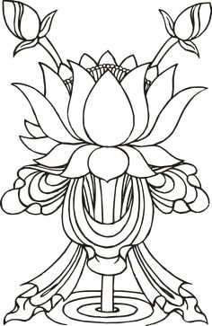 a black and white drawing of a flower vase with flowers in it's center