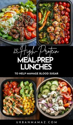 High-Protein Meal-Prep Lunches to Help Manage Blood Sugar Meal Prepping For Lunch, Body Recomposition Meal Prep, Bulk Lunches For Work, Meal Prep Weight Losing, Heart Healthy Meal Prep For The Week, Trucker Meal Prep Truck Drivers, Meal Prep Lunches High Protein, High Protein Quick Lunch, Easy Healthy Meal Prep Lunches For Work