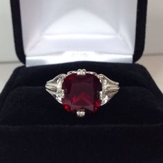 Beautiful Cushion Cut Ruby Ring  * 5ct Cushion Cut Ruby measures 10mm  * Solid Sterling Silver * Sized to order - Select your size Gift Services are Free!  Just message me at checkout!   Matching Earrings can be found here https://www.etsy.com/listing/494099269/beautiful-cushion-cut-ruby-earrings Matching Pendant can be found here https://www.etsy.com/listing/508867924/beautiful-5ct-cushion-cut-ruby-pendant Matching Bracelet also Available - message me for details. This 5ct Ruby is Laboratory Gr Trending Jewelry, Ring Ruby, Ruby Pendant, Fine Art Jewelry, Beautiful Engagement Rings, Ruby Earrings, Red Band, Matching Bracelet, Gifts For My Sister