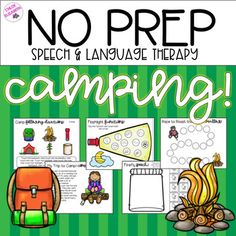 no prep speech and language therapy camping with pictures on the front, including an image of a