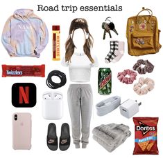 Road Trips Outfit, Cute Road Trip Outfits Summer, Car Trip Outfit, School Road Trip, Travel Backpack Essentials, Trip Bag