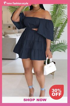 Off Shoulder Backless Short Sleeve Hollow Out Cake Skirt A Line Vacation Pleated Ruffle Tiered Mini Dress Skirt A Line, Cake Skirt, Shoulder Ruffle Dress, Tiered Mini Dress, Japanese Dress, Mini Dresses Online, Half Skirt, Backless Design, Lace Dress Long