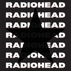 the radiohead logo is shown in black and white, with red letters on it