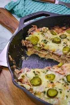 a skillet with some food inside of it