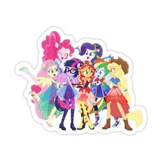 a group of little pony girls standing next to each other on a white background with text that reads, my little pony friends