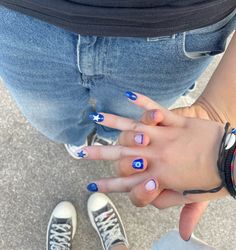 Multiple Blue Nails, Couples Manicure, Blue Mismatched Nails, Mismatched Nails