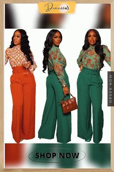 Lace Up High Waist Solid Color Wide Leg Pants High Waist Green Wide Leg Pants For Fall, Green High-waisted Wide Leg Pants For Fall, High Waist Green Dress Pants For Fall, High-waist Green Dress Pants For Fall, Green High-waist Dress Pants For Fall, Green High-waist Fall Dress Pants, Green Wide Leg Pants, Color Wide Leg Pants, Style Wide Leg Pants