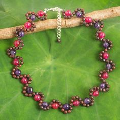 Handmade Multi-gemstone Beaded Necklace from Thailand - Fuchsia Mist | NOVICA Beaded Necklace Pattern, Beaded Necklace Patterns, Moonstone Pendant Necklace, Necklace Patterns, Gemstone Beaded Necklace, Birthday Gifts For Best Friend, Floral Pendant, Beaded Statement Necklace, Moonstone Pendant