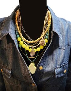 "One of a kind hand crafted beaded multi-layer necklace.  Easy to hook clasp. Inside layer is 16\". Longest layer is 20\"" Double Strand Colorful Beaded Necklaces For Layering, Adjustable Layered Double Strand Necklace, Multi-strand Gold Jewelry With Wooden Beads, Adjustable Multi-strand Layered Necklace, Gold Multi-strand Jewelry With Wooden Beads, Trendy Multi-strand Colorful Beaded Necklaces, Trendy Multi-strand Necklace With Colorful Beads, Double Strand Beaded Necklaces For Layering, Trendy Layered Multi-strand Jewelry