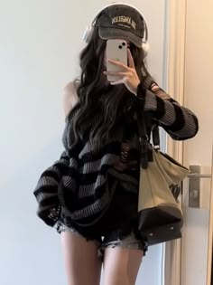 Gothic Streetwear, Harajuku Punk, Fall Stripes, Striped Knitted Sweater, Y2k Long Sleeve, Grunge Streetwear, Girls Cardigan, E Girl, Cardigan Top