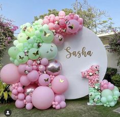 balloons are arranged in the shape of letters and numbers for a first birthday party or baby shower