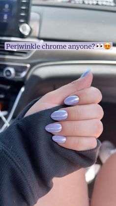 Gel-x nails; periwinkle; chrome Short Chrome Acrylics, Dip Powder Designs Nail Art Summer, Gel Nails Periwinkle, Periwinkle Nails With Chrome, Spring Nails With Chrome, Lavender And Light Blue Nails, Crome Purple Nail, Nail Designs Periwinkle, Nail Ideas With Chrome