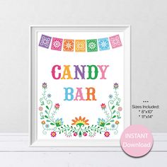 a colorful candy bar sign with the words candy bar on it