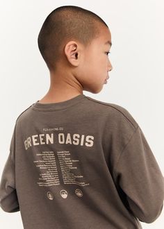 Embroidered long-sleeved t-shirt - Kids | MANGO USA Boys Long Sleeve Tshirts, Big Kid Boy Thanks Giving Shirts, Casual Adidas T-shirt, Message T Shirts, Summer Basics, School Collection, Print Swimsuit, Sling Back, Tie Dye Print