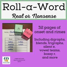 roll - a - word real or nonsense game with three cubes and one letter