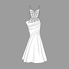 a drawing of a dress with straps on the front and back, in black and white