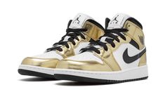 Air Jordan 1 Mid SE GS "Metallic Gold" - DC1420 700 - 2021 Gold Jordan 1, 70s Converse, Metallic Gold Shoes, Air Jordan 1 Mid White, Jordan 1 Mid White, Nike X Travis Scott, Jordan Model, Air Jordan 1 Mid Se, Nike Dunk High