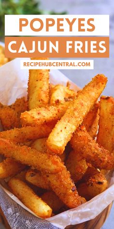 french fries in a basket with text overlay that reads popes cajun fries