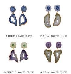 Life is stylish and beautiful when you have this  Gold Plated Earrings which is indeed special. Wear your heart with the sparkling glory of Blue Agate Slice that showcases a sharp youthful vibe. A finest pick to seal your love. ✧✧Welcome To Our Shop El Joyero✧✧ ""Rare Natural Blue Agate Slice Gemstone Stud Earring Earrings, Blue Stud Earrings, Gold Plated Jewelry, Wedding Gift, Earrings For Mother"" Product Specification Stone Name - Blue Agate Slice, Blue Solar Quartz | See In Picture or Drop-D Earrings Oxidised, Earrings Fancy, Oxidised Earrings, Fashionable Earrings, Jewelry Girl, Blue Stud Earrings, Geode Earrings, Fancy Stones, Cocktail Jewelry