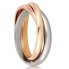 This rolling ring intertwines a trinity of solid 14k rose, yellow, and white gold bands. The three bands roll over one another in an elegant and comfortable fashion.  The Trinity ring is not resizable. Please ensure you are confident in the ring size you select. Rolling Ring, Metal Wedding, Trinity Ring, Band Necklace, Wedding Bands For Her, Jewelry Design Drawing, Half Eternity Wedding Band, Mens Bracelet Silver, Mens Silver Necklace