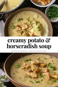 creamy potato and horseradish soup in a bowl