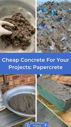 four different pictures with text that says cheap concrete for your projects papercree,