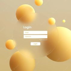 a login page with yellow balls floating around