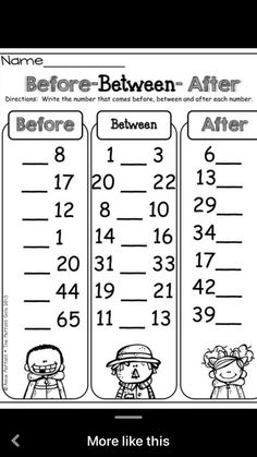 the before and after worksheet for students to practice their math skills with numbers