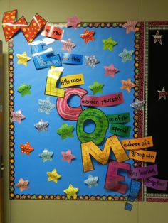 a bulletin board with the words go mom written on it and stars in the background