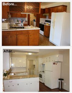 before and after pictures of a kitchen remodel