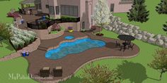 this is an artist's rendering of a backyard with a pool and hot tub