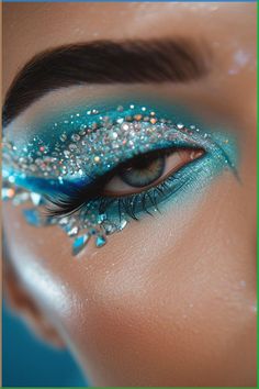 This post may contain affiliate links. Read the full disclosure for more information. Ready to add a pop of personality to your gaze? Blue eyeshadow,... Dramatic Blue Makeup, Blue Butterfly Eyeshadow, Blue Siren Makeup, Blue Quince Makeup, Cultural Makeup, Blue Glitter Eye Makeup, Blue Eyeshadow Aesthetic, Quince Makeup, Winter Eyeshadow