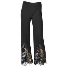 Valentino, flat front, wool jersey, wide pant, with lace, black sequin and beaded detail towards the end lf the leg. Low Cut Pants, Valentino Pants, Lace Flats, Flat Front Pants, Boring Clothes, Vintage Pants, Wide Pants, Black Sequins, Lace Detail