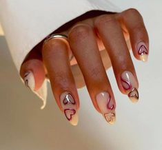 Outlined Nail Design, Simple Grunge Nails, Alt Nails Designs, Outline Nails Design, Alt Nails, Ruby Nails, Biab Nails, Hoco Nails, Art Deco Nails