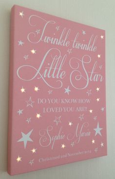 a pink canvas with white stars and the words twinkle twinkle little star do you know how loved you are?